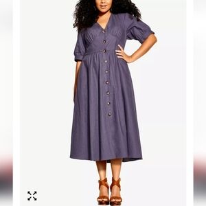City Chic Sunset Stroll Dusty Lilac Midi Dress with Button Detail